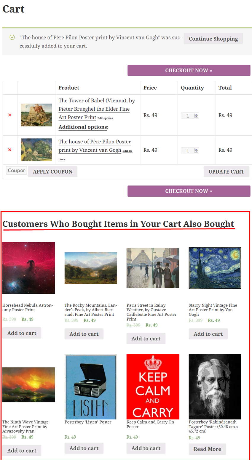 "Customers Who Bought Items in Your Cart Also Bought" on cart page.