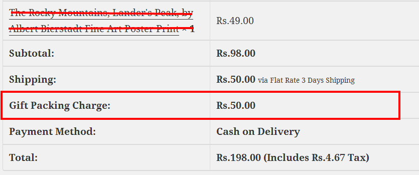 Gift packing charge on checkout and order detail