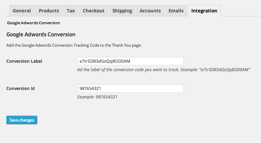 Settings page