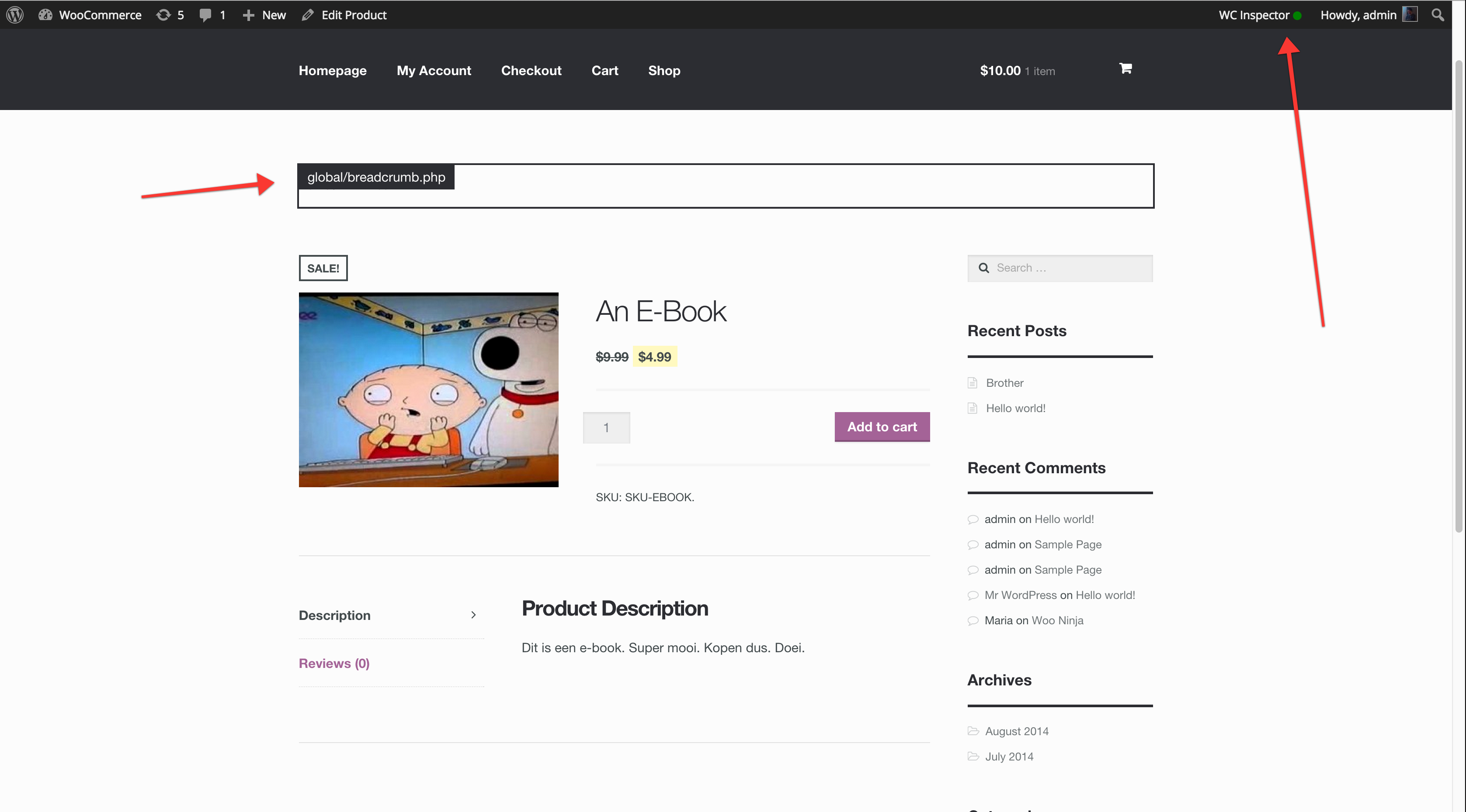Click on an element and the plugin will display the ‘deepest’ template used.