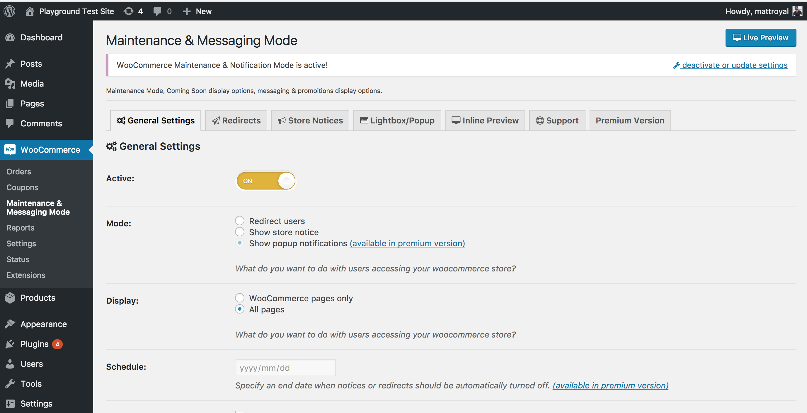 Admin screen located under 'Settings' > WooMaintenance