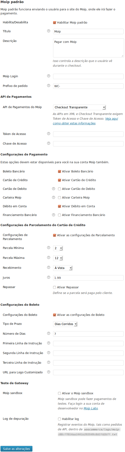 Settings page.