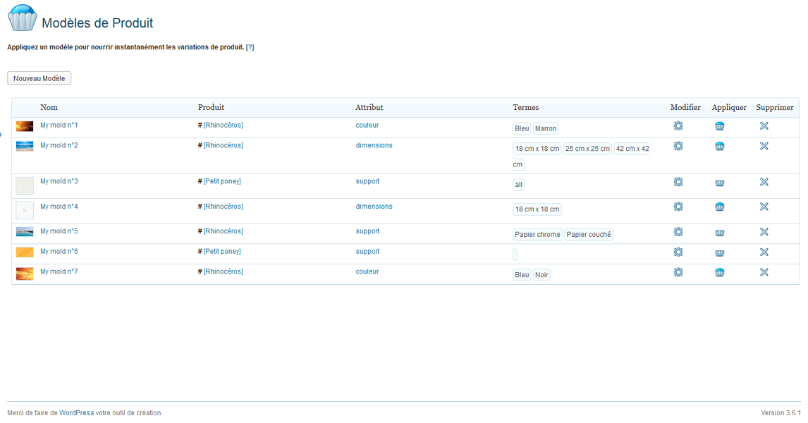 Molds admin panel (FR version)