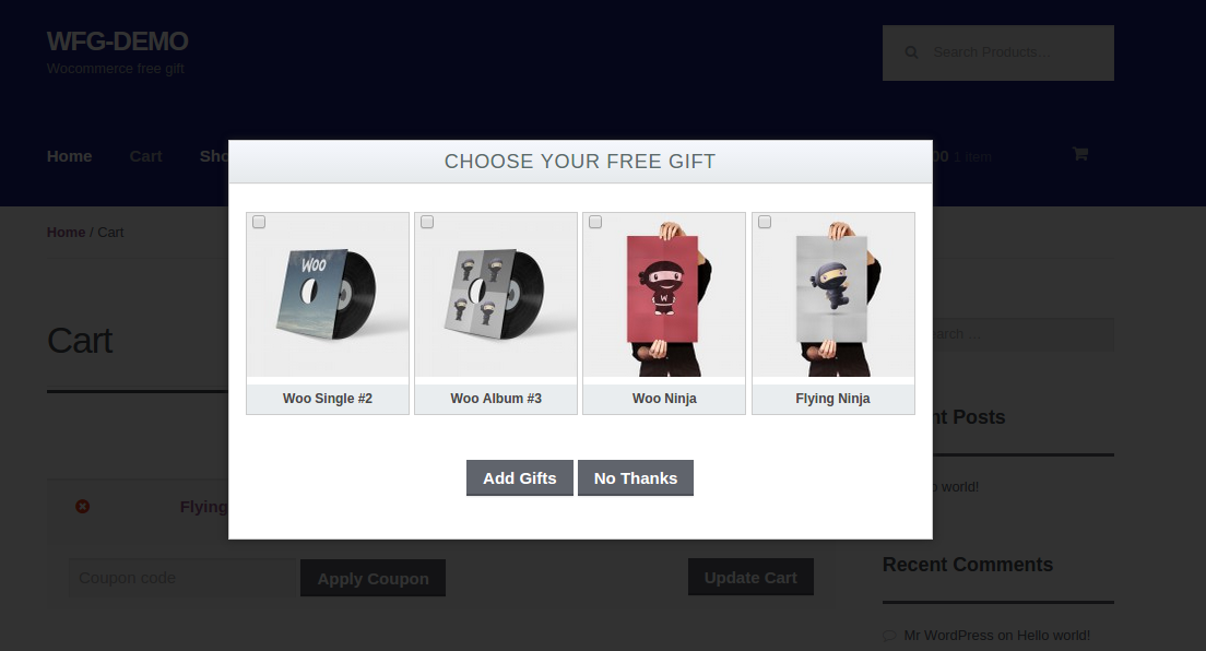 Gifts shown in frontend.