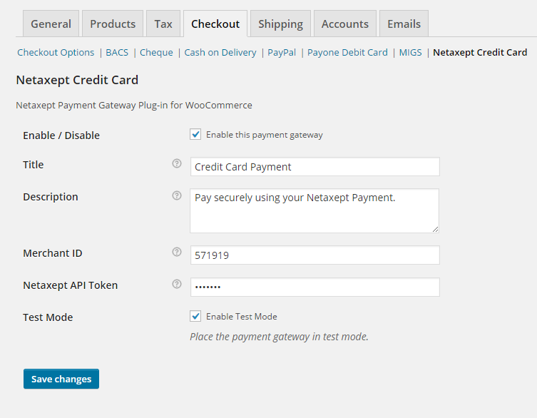 Then go to settings of this gateway. Fill the form with credentials as it is shown on the above screenshort.