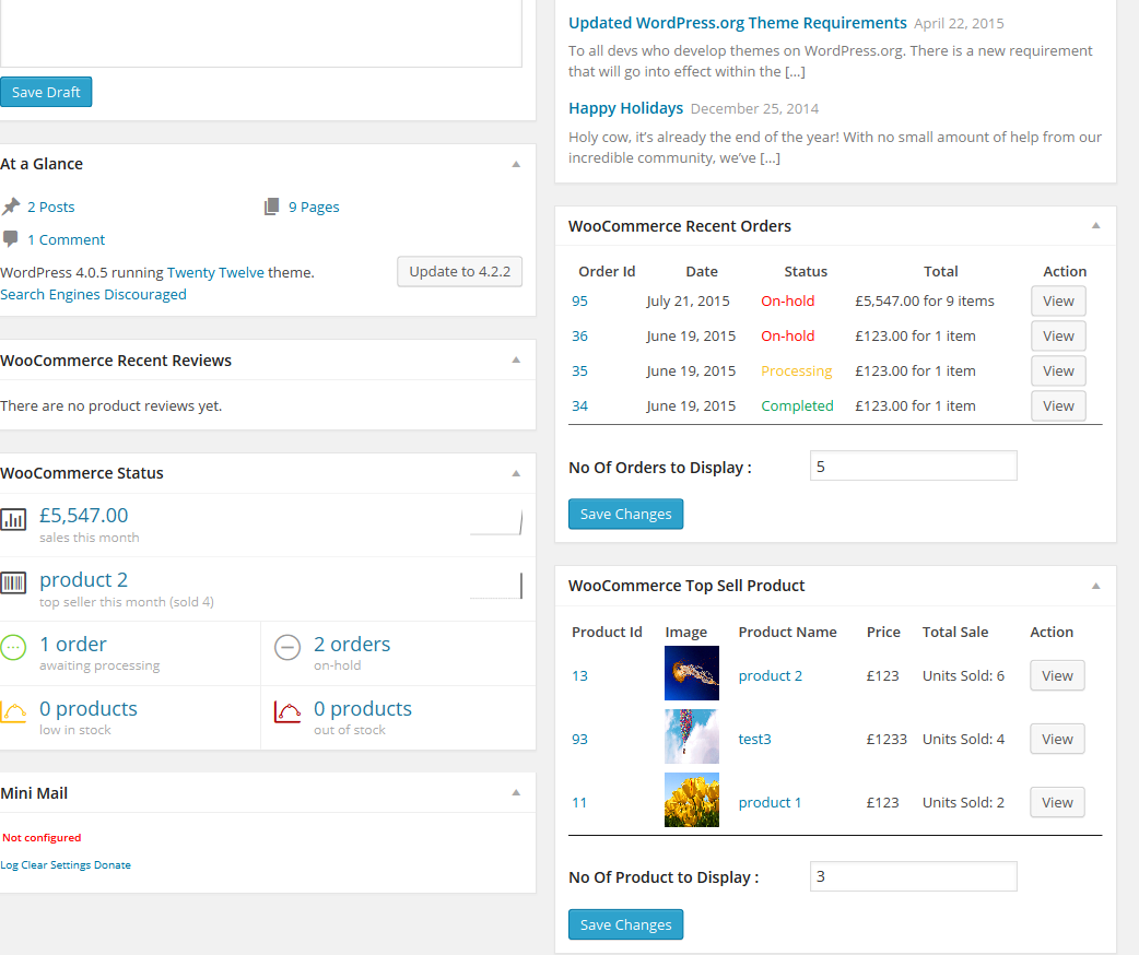 Woocommerce New Order's Dashboard Widget 1