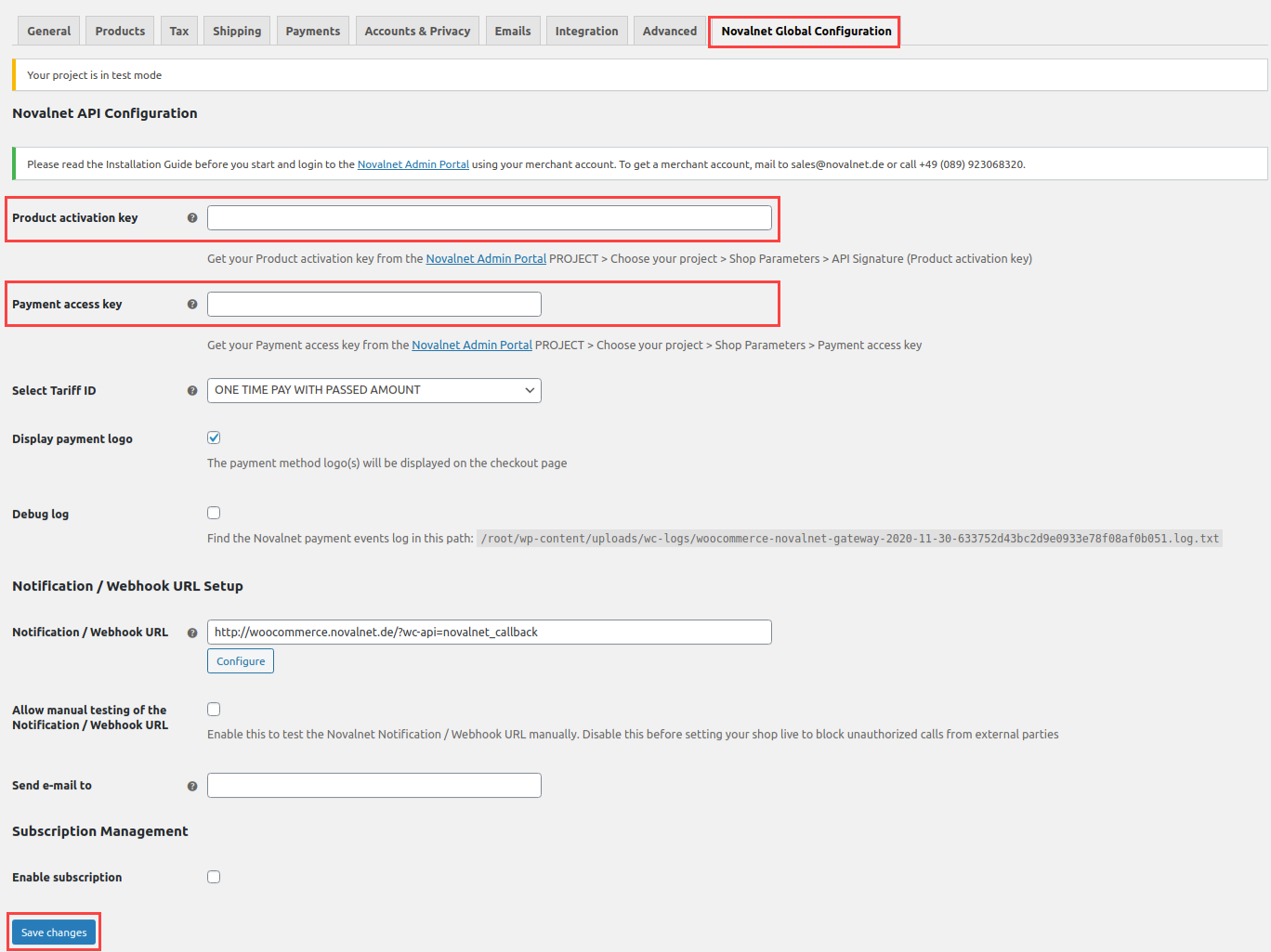 Novalnet merchant global configuration