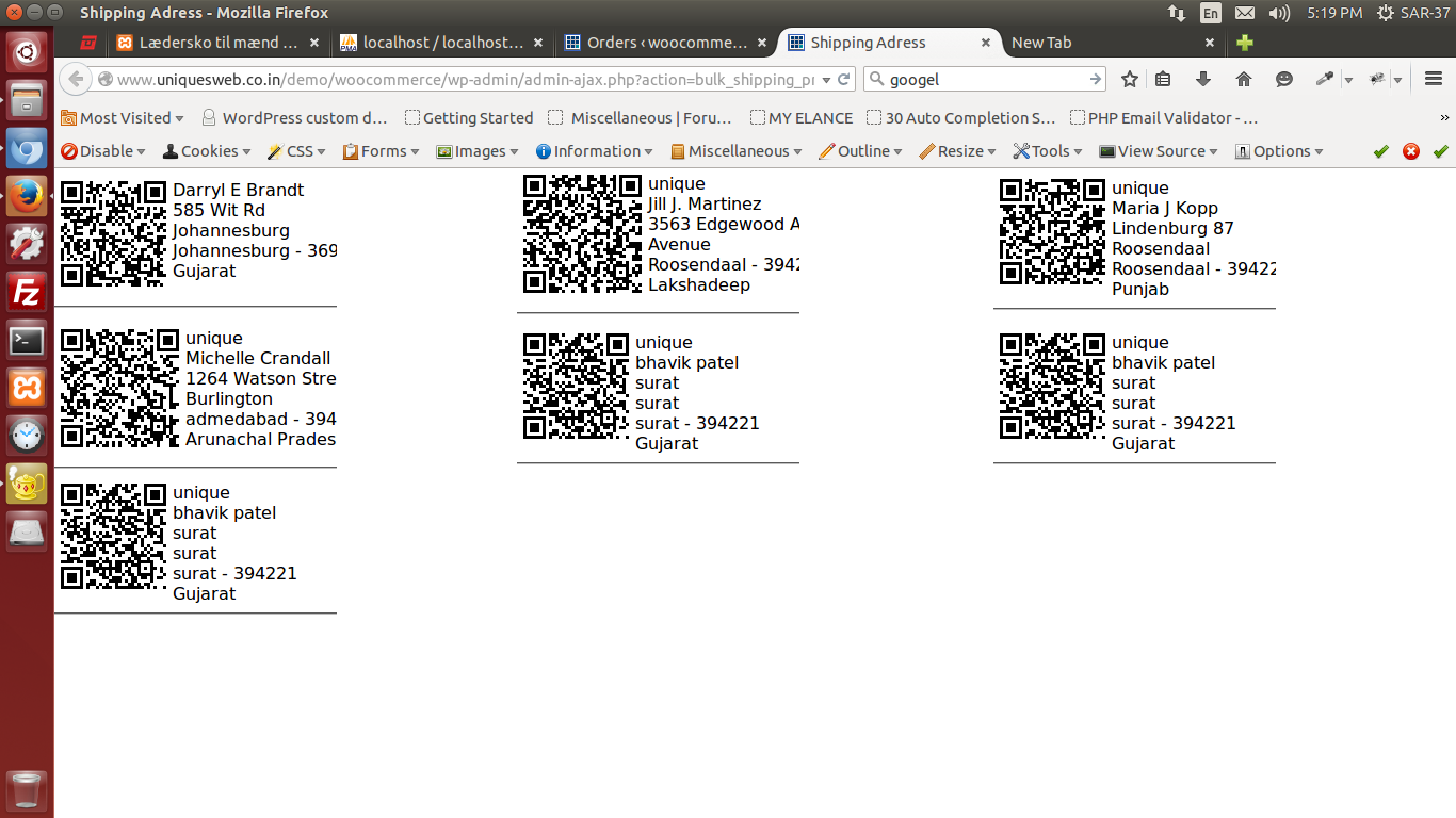 Woocommerce Order address Print Preview.