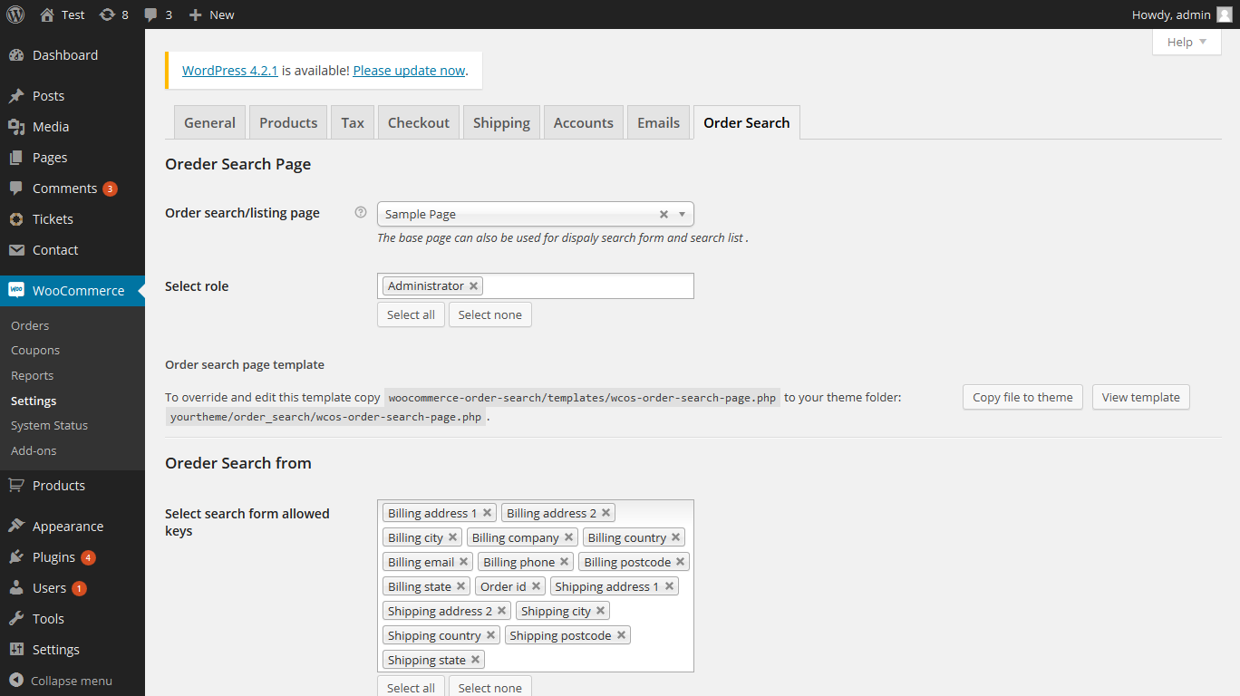 Plugin options in woocommerce settings