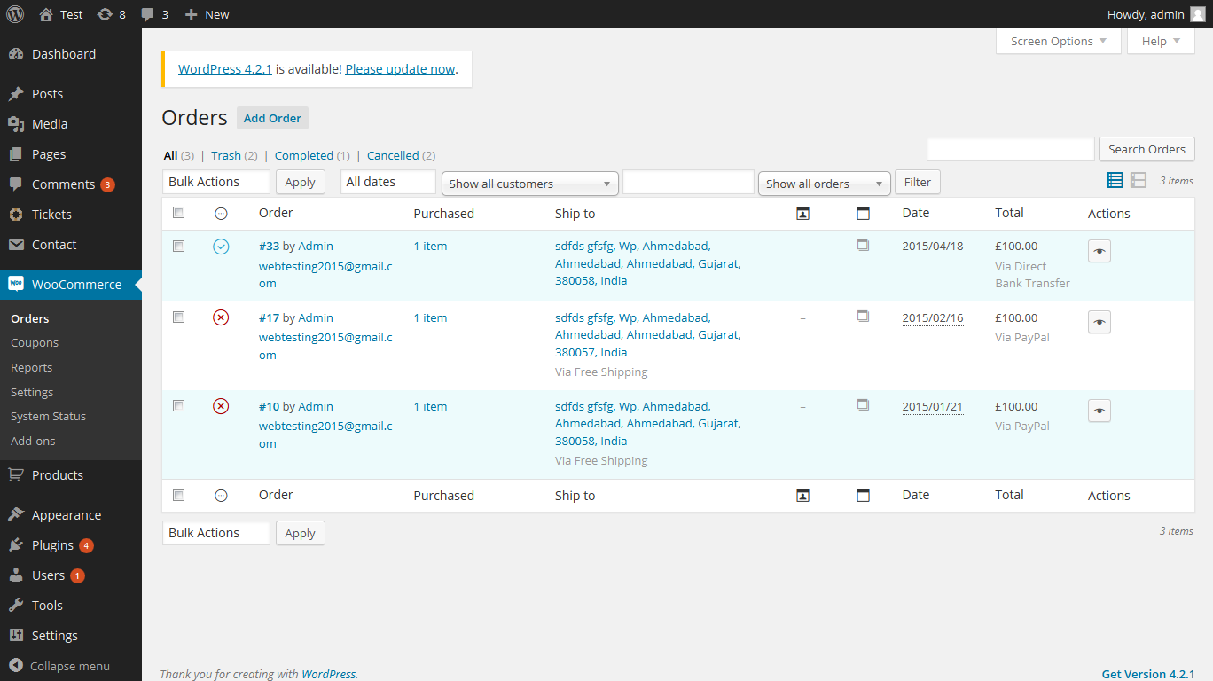 Searching option in order list page.