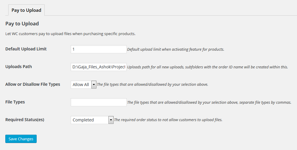 Woocommerce Pay To Upload - Settings