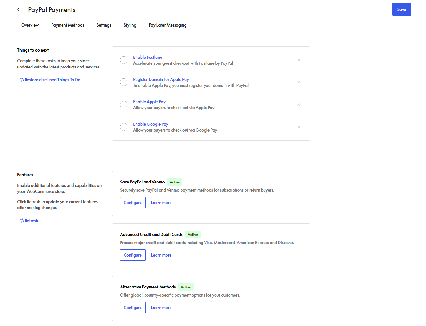 Main settings screen.