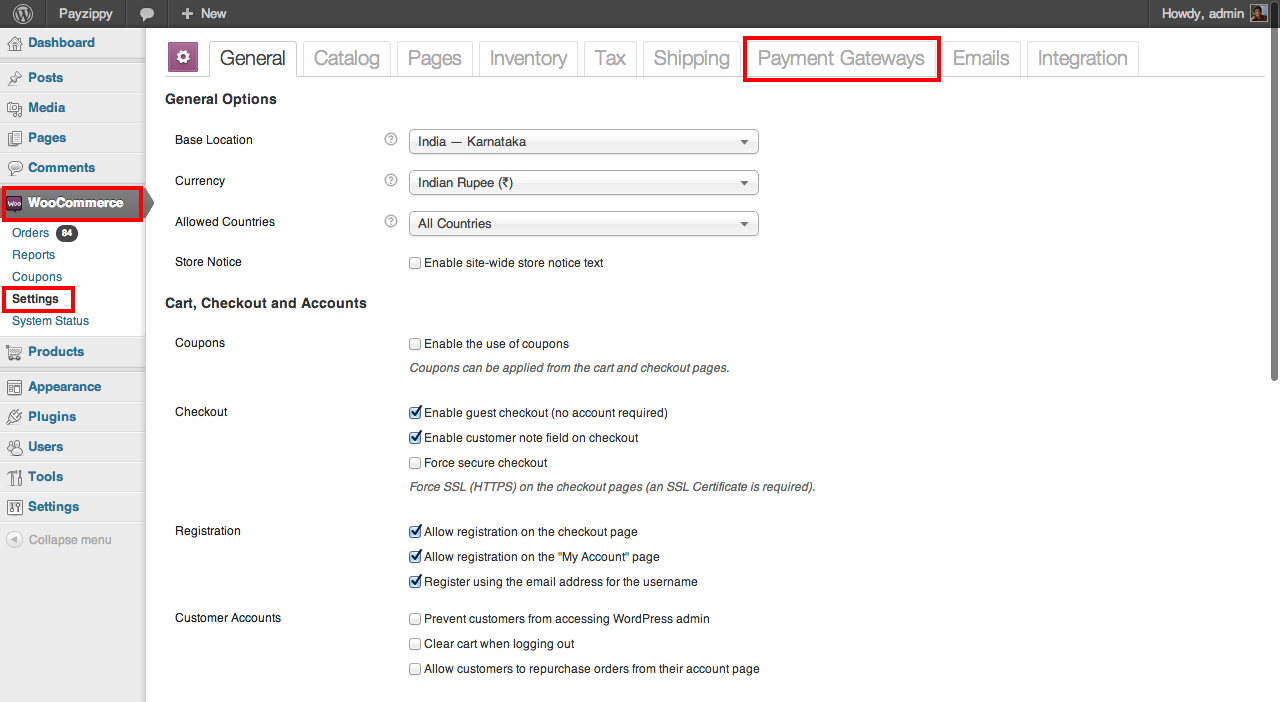Navigating to the Payment Gateways tab to configure your pluging