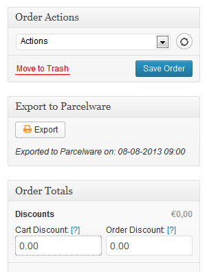 WooCommerce PostNL Parcelware export button and last export date on order detail page