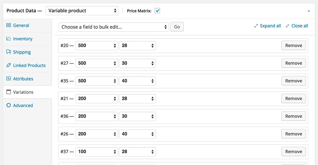 As you would a normal variable product, complete your product variations and save the product.