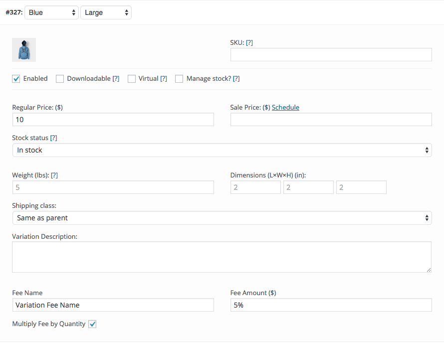 The product settings tab.