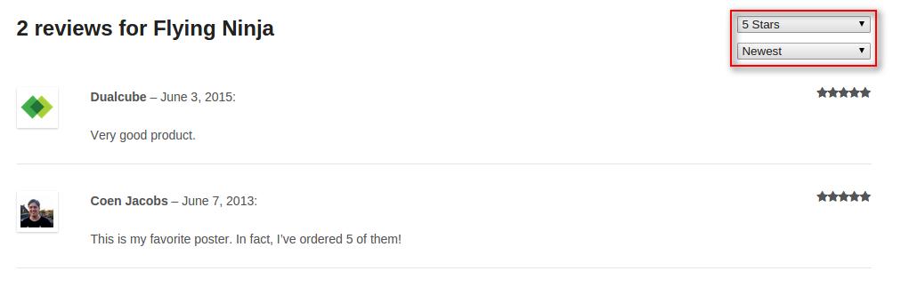 Some reviews with 5 star and Newest is selected.