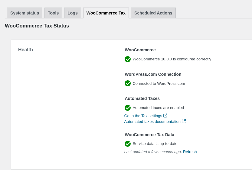 Checking on the health of WooCommerce Tax