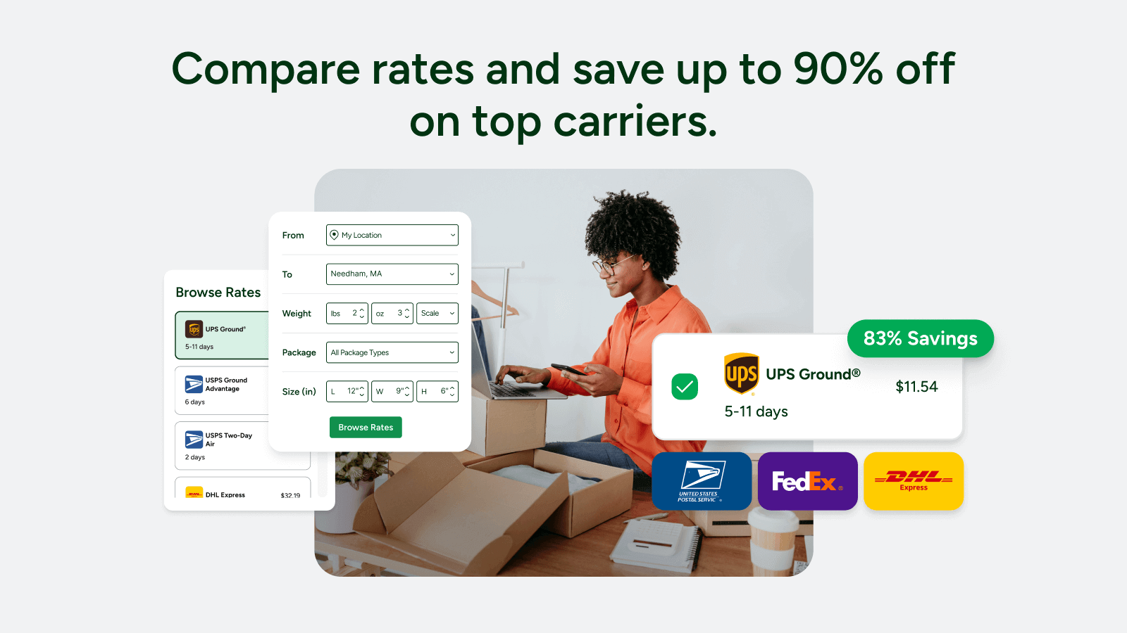 Compare rates and save up to 90% off on top carriers.