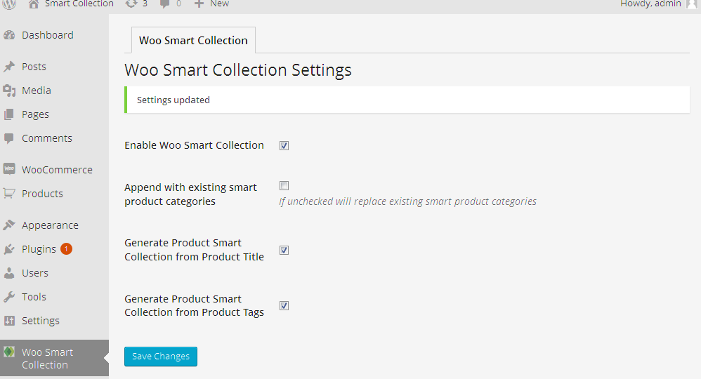 Woo Smart Collection settings panel.