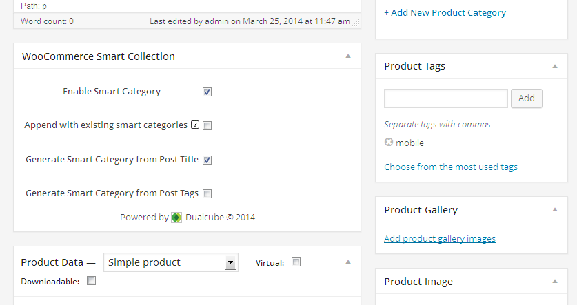 Individual product smart collection settings.
