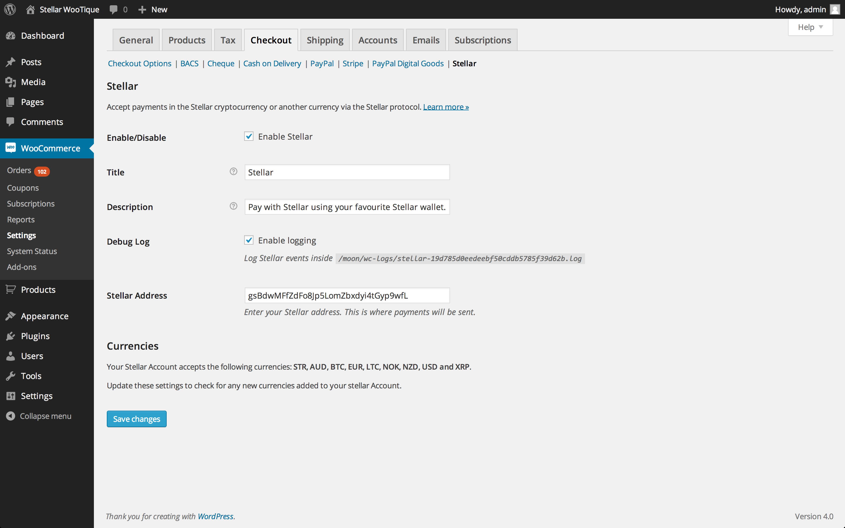 Stellar WooCommerce Gateway Settings