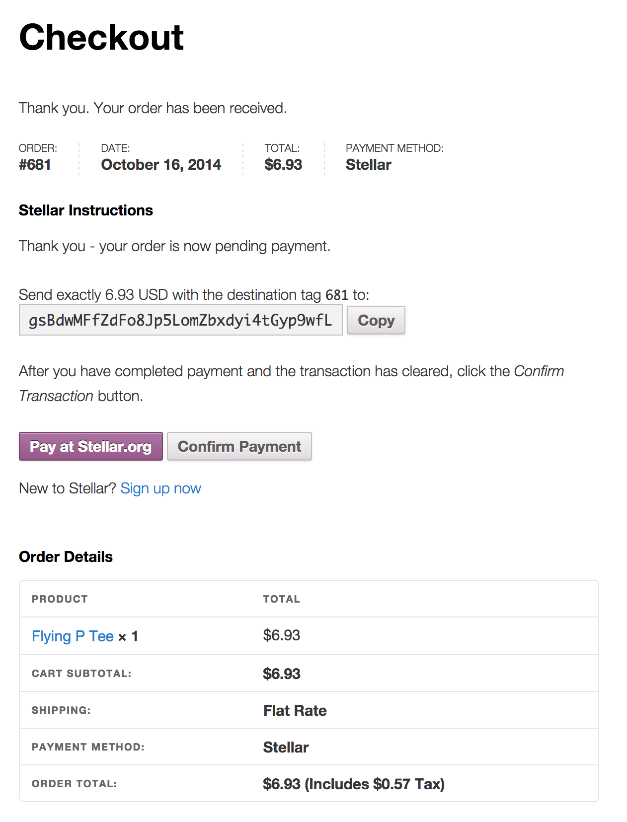 Order Confirmation After Payment via Stellar