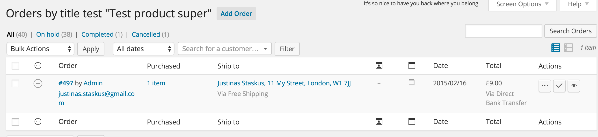 Orders filter by title test.