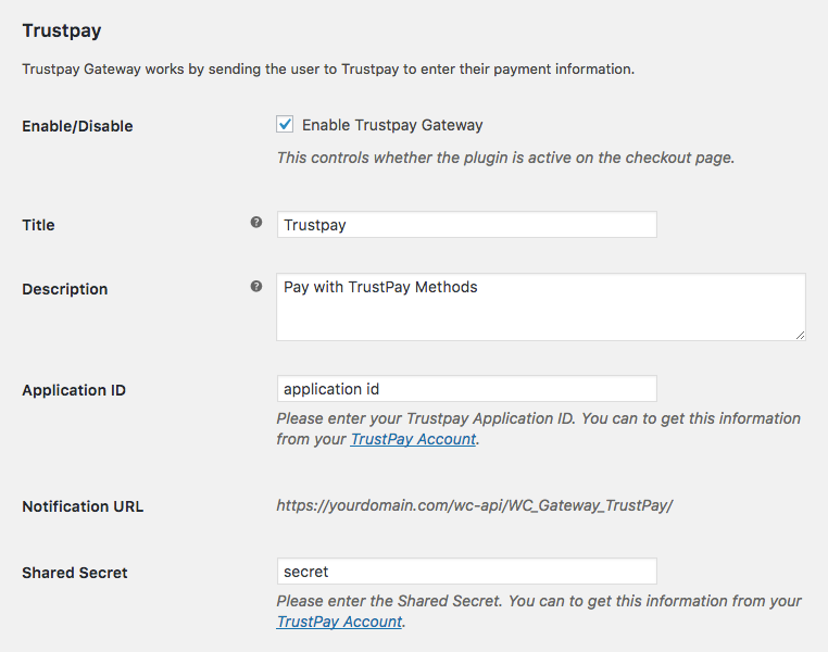 Trustpay settings.