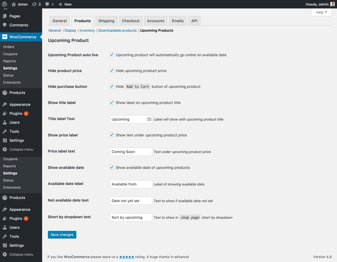 Upcoming product settings options on back-end