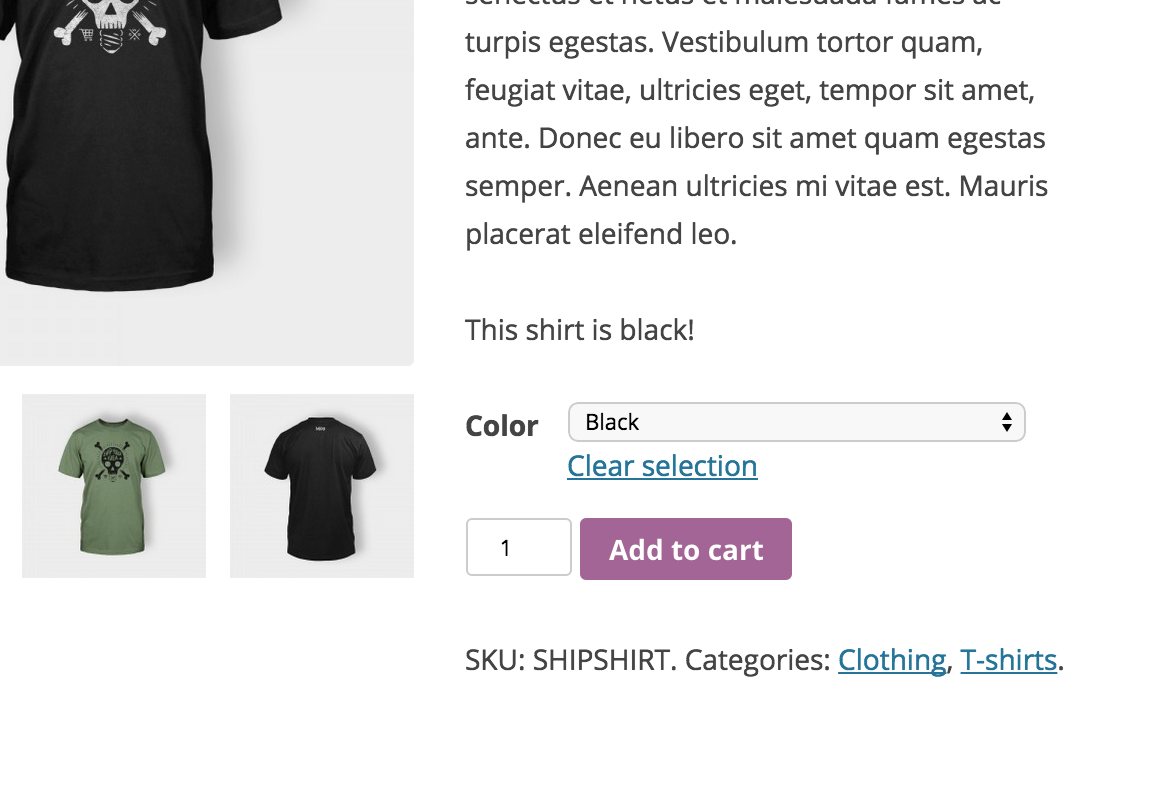 Variation description showing on product page