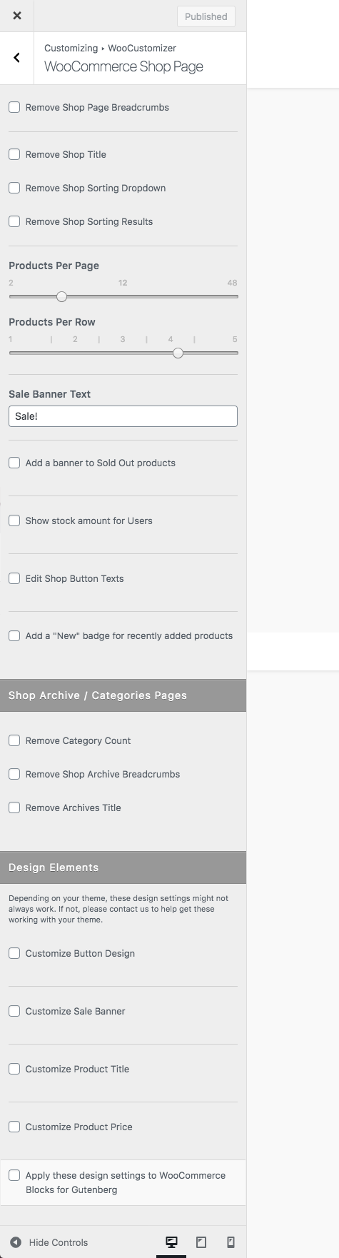 **WooCommerce Shop Page Settings** - Edit many settings on the WooCommerce Shop and Archive Product Pages.
