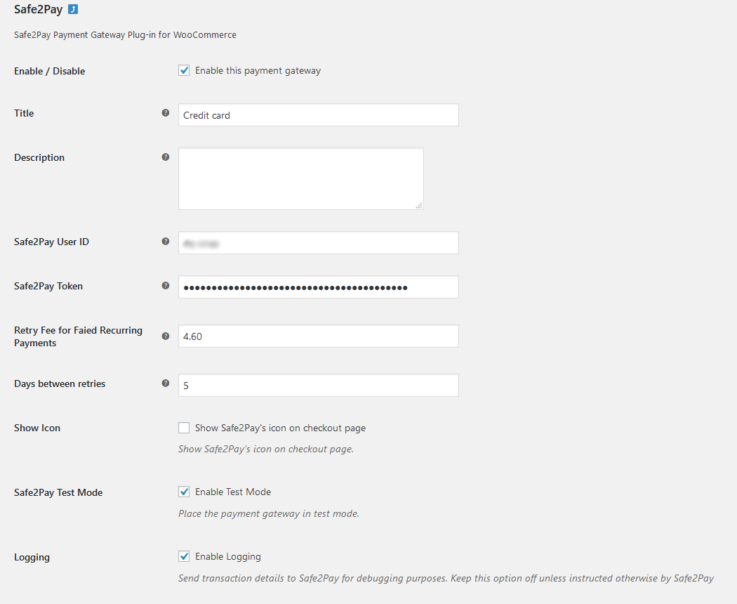 Admin panel where you can modify various settings of the payment plug-in, such as retry fee for failed recurring payments, etc.