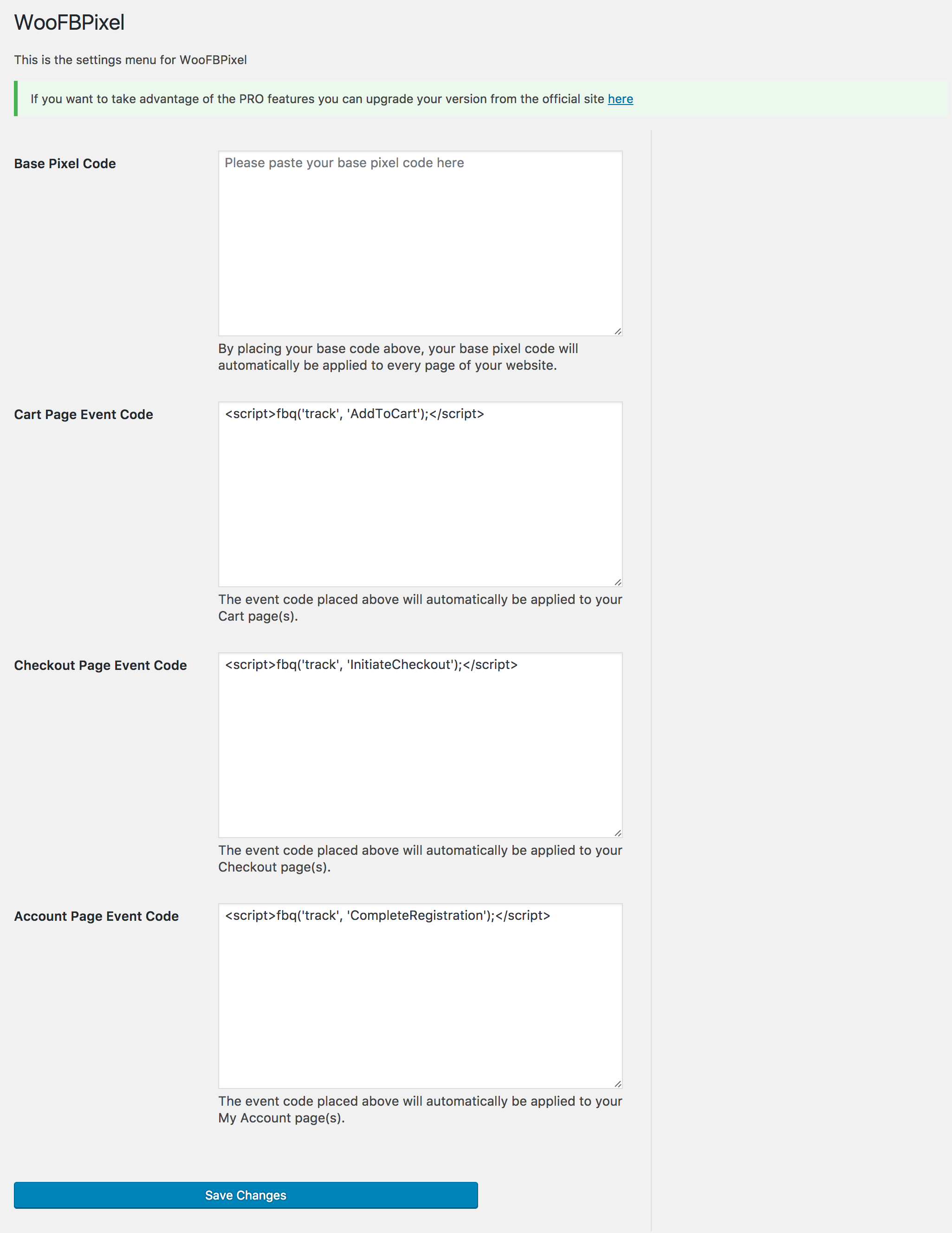 Settings page