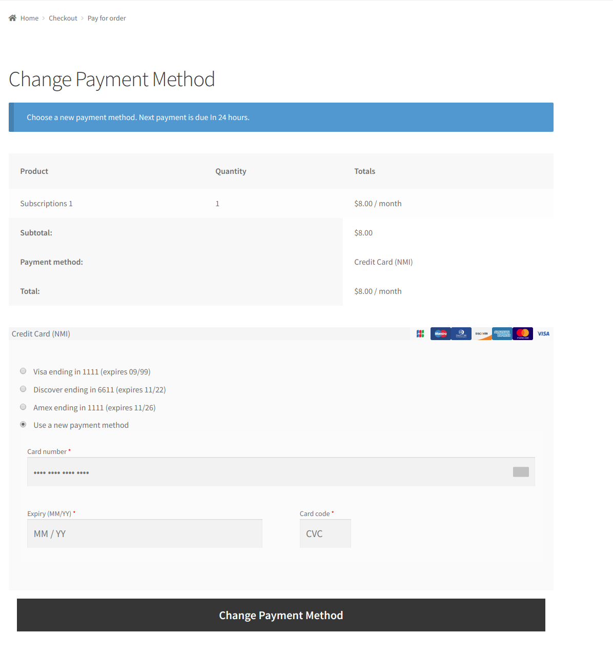 Change Payment Methods for Subscriptions