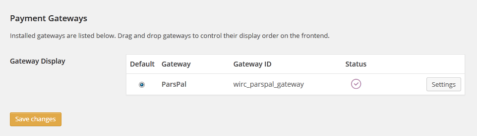 ParsPal gateway in the woocommerce payment gateways list.