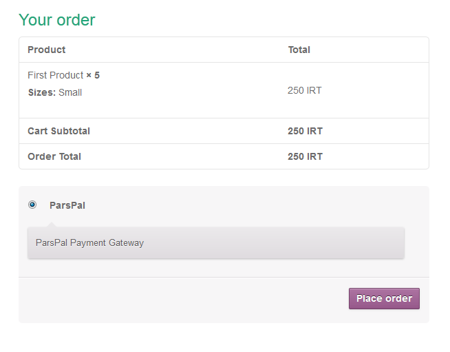 ParsPal gateway in the order table.
