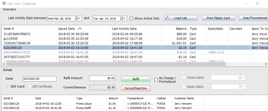 Gift card Management in WooPOS.