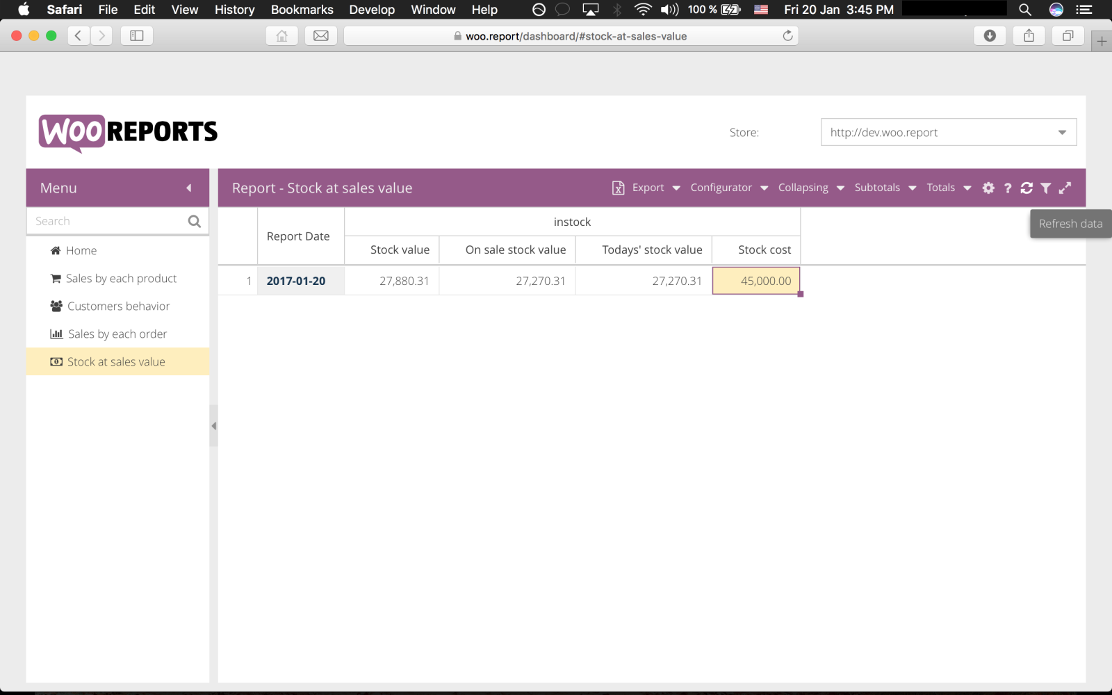 Select your WooCommerce store, once you've authenticated WooReports API with WooReports Dashboard (this is a secure method provided by WooCommerce)