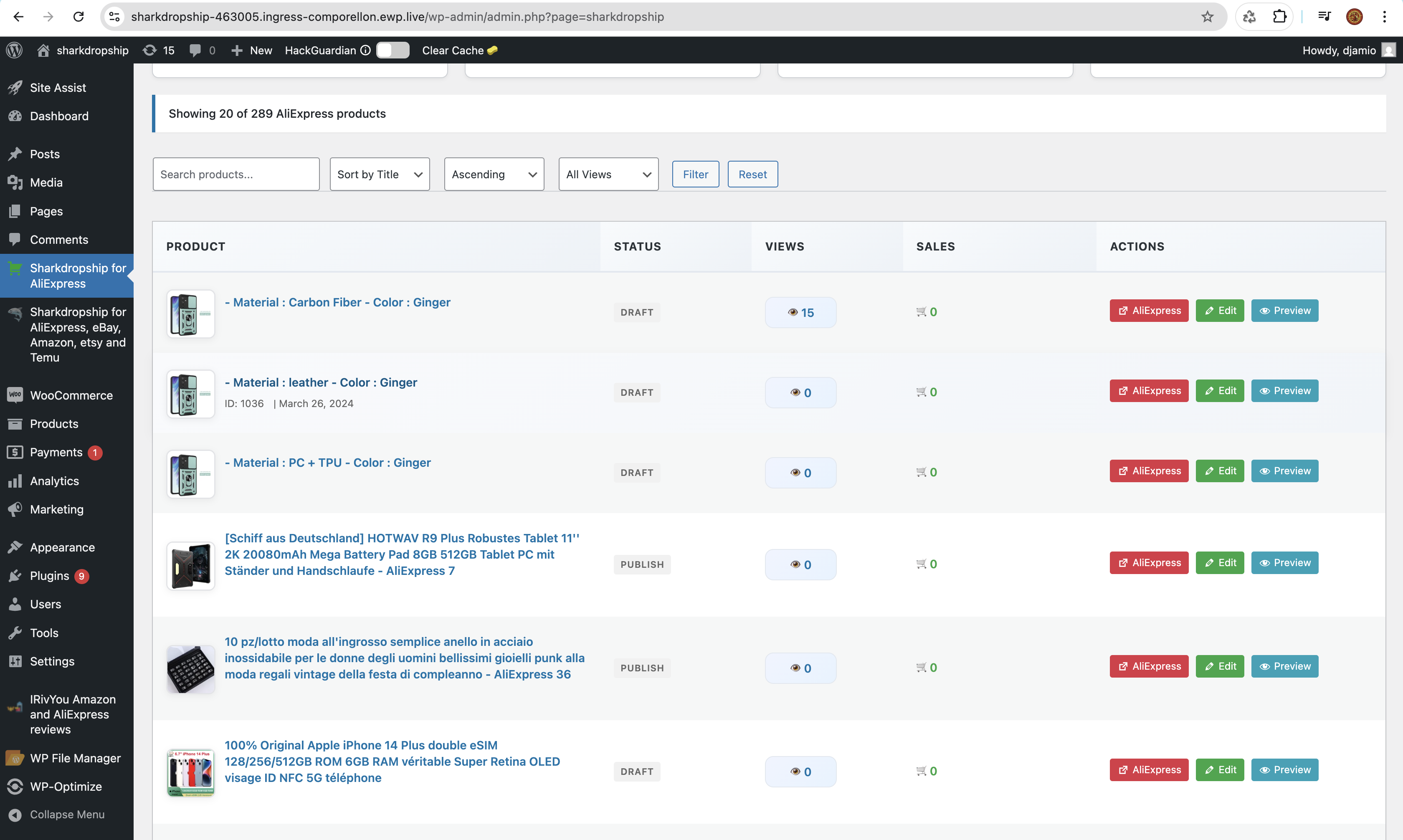Product management table with performance data
