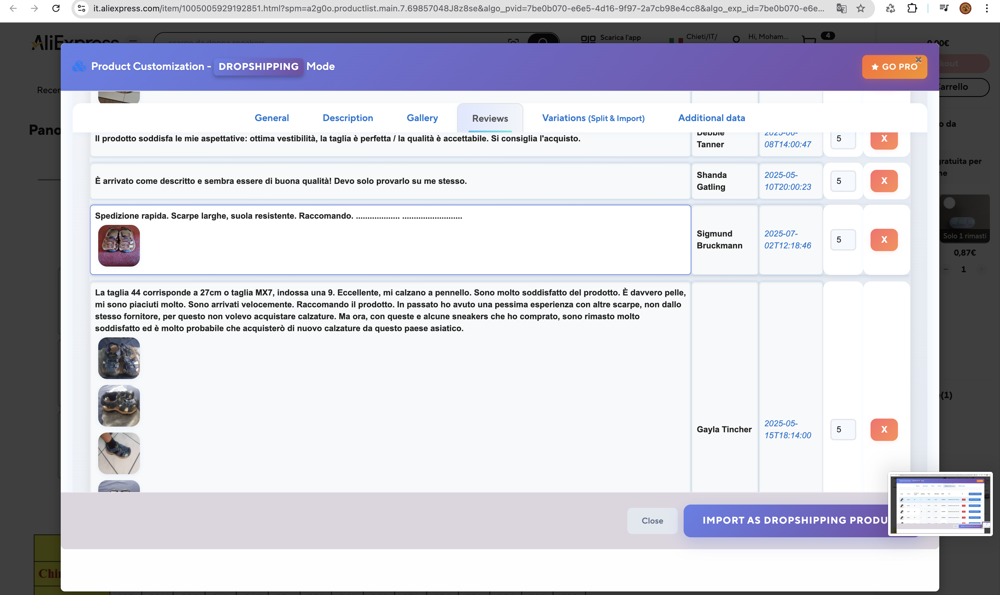 Product import and customization interface