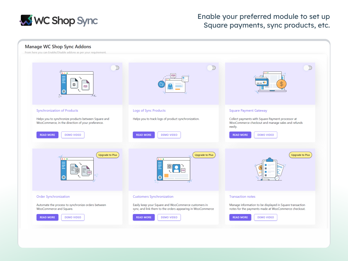 Select categories and specific products for synchronization