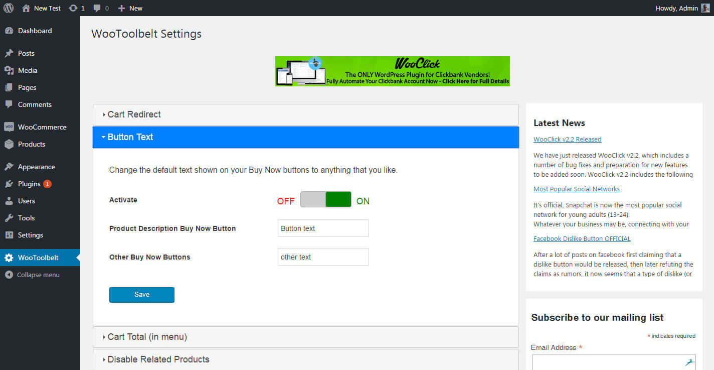 Button Text Settings