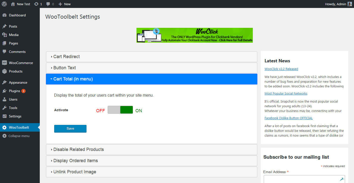 Cart Total Settings