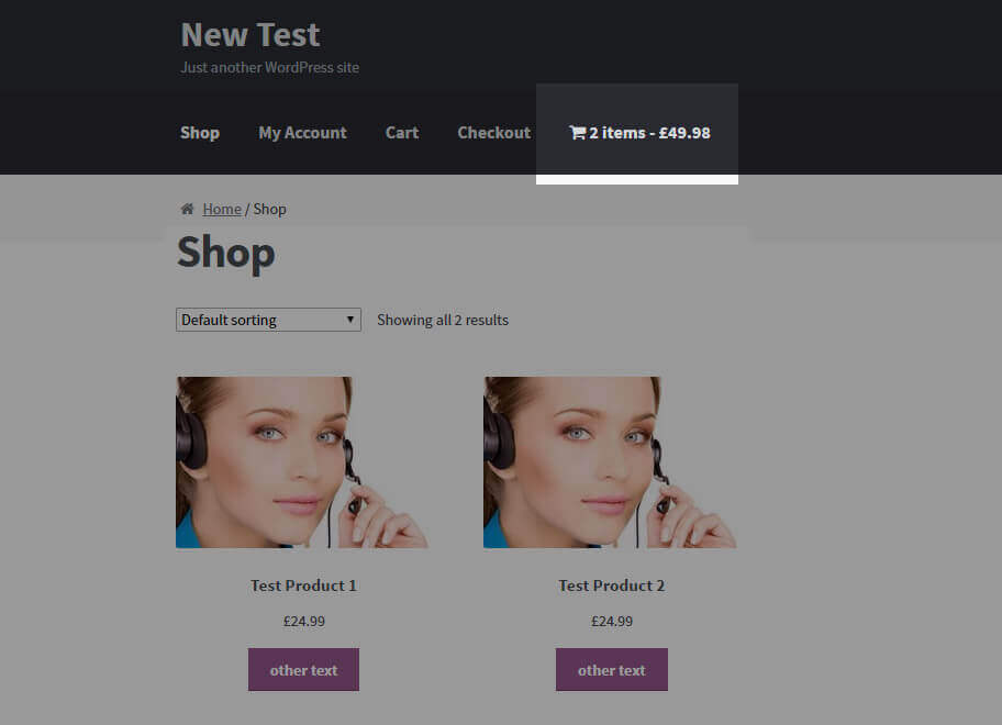 Cart Total shown within menu