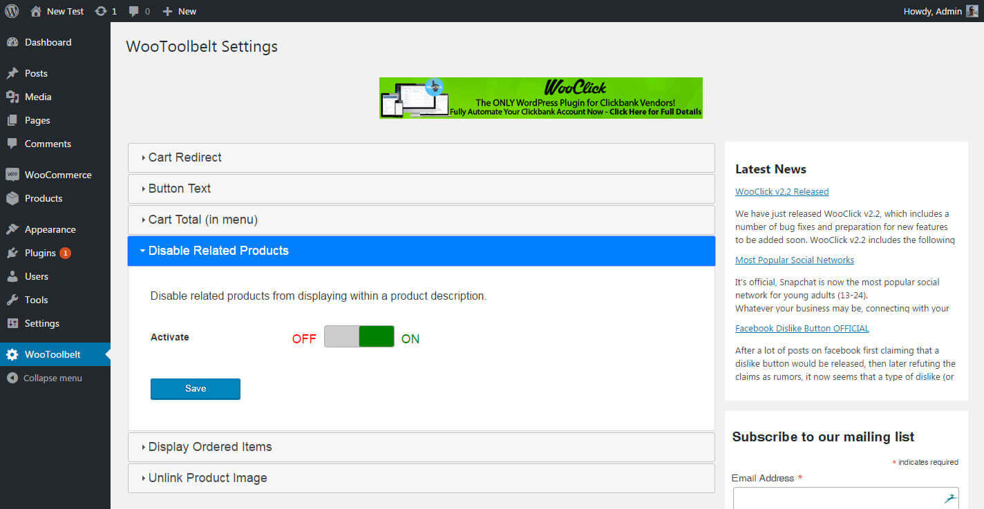 Disable Related Products Settings