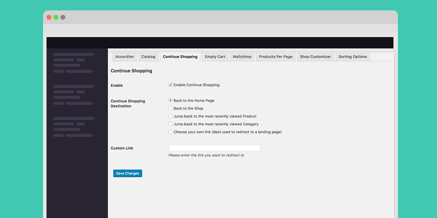 Kit Continue Shopping: Settings Page