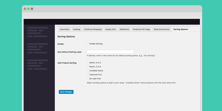Kit Sorting Options: Settings Page