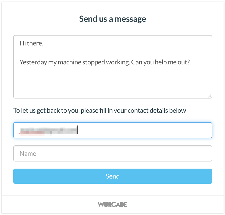 Visitor entered a message and email address and can send the message.
