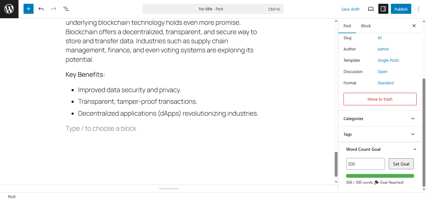 Progressbar status on post editing time.